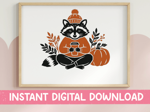 Fall Raccoon Pumpkin Coffee SVG PNG Graphics