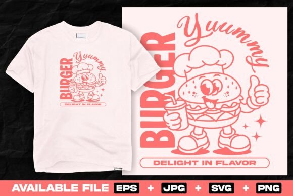 Retro Cartoon Burger T-Shirt Design Graphics
