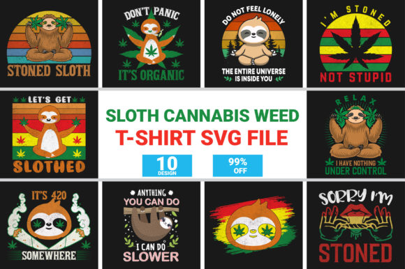 Sloth Cannabis Weed T-Shirt SVG Bundle: Graphics & Crafts