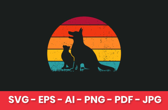 Vintage Sunset Retro Cat and Dog T-Shirt Graphics